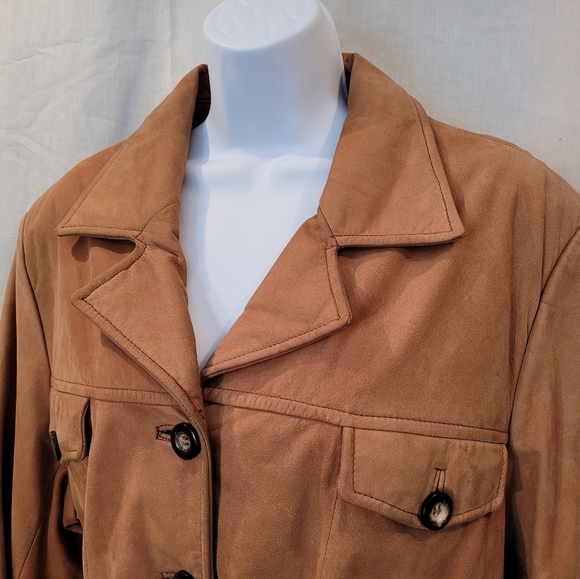 Georgetown Leather Design Tan Leather Jacket with Belt - Picture 2 of 14